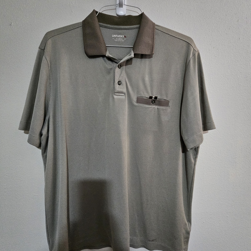 UNTUCKit Two-Tone Olive Polo with Brown Collar